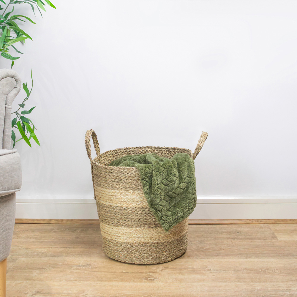 JVL Palma Maize Natural Round Storage Basket with Handle Image 2