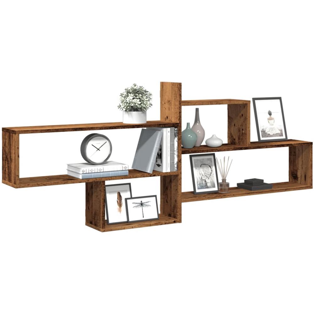 vidaXL 4 Shelf Old Wood Floating Wall Shelf Image 2