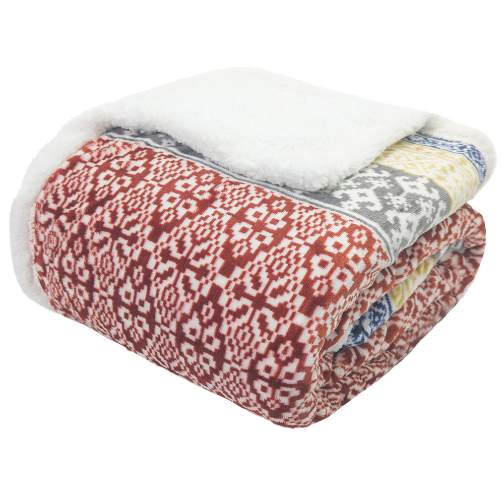 Velosso Red Aztec Sherpa Backed Throw 130 x 180cm Image 1
