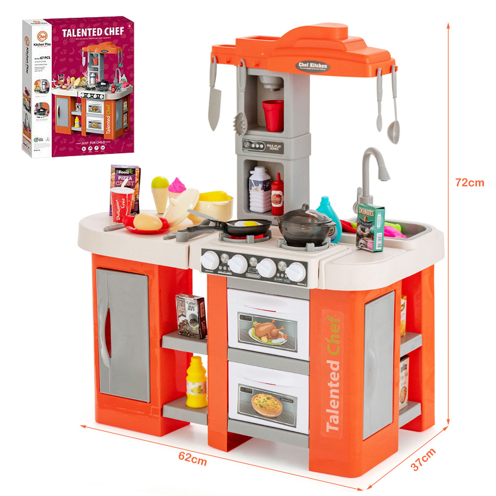 Costway Orange Kids Kitchen Play Set with Lights 67 Piece Image 7