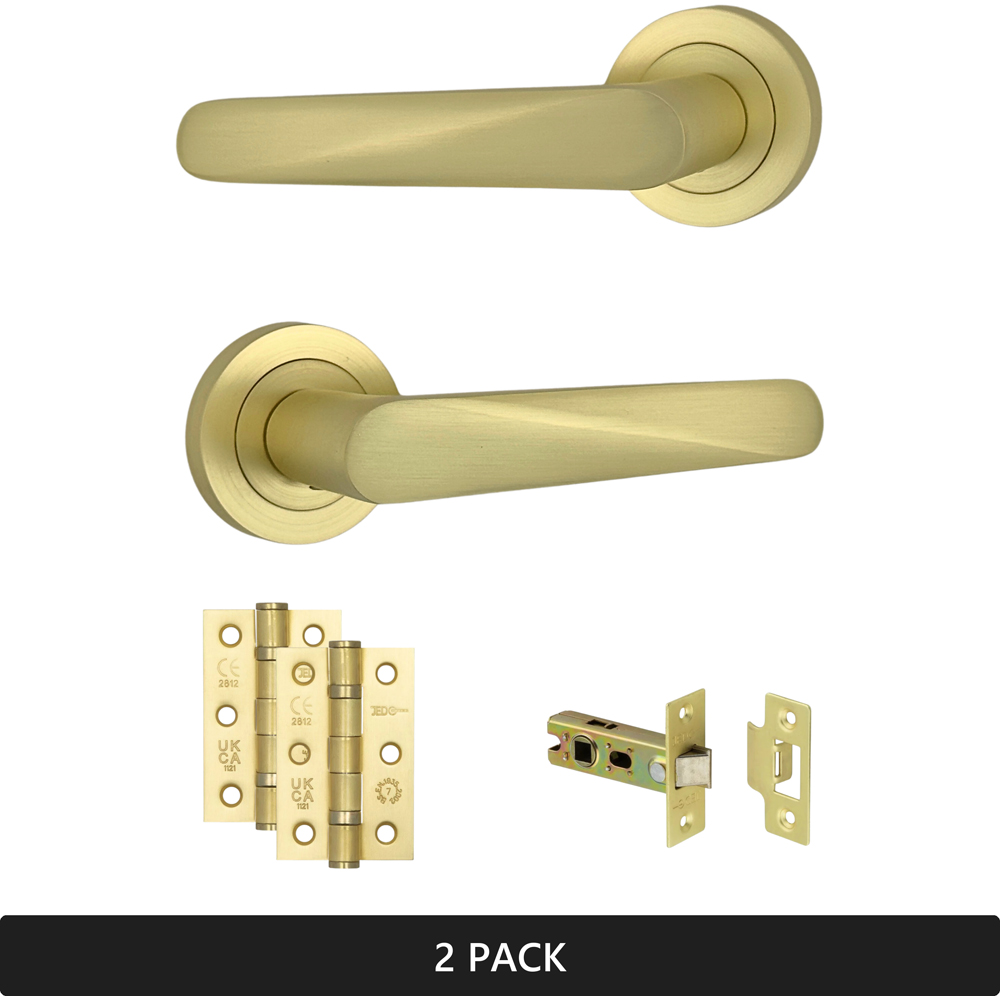 AXS Hardware Detroit Satin Brass Latch Door Handles on Rose 2 Pack Image 7