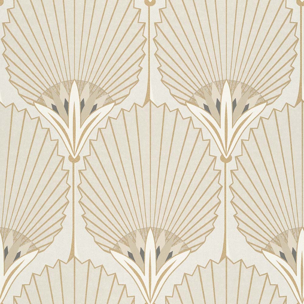 Grandeco Art Deco Nile Palm Beige and Gold Textured Wallpaper Image 1