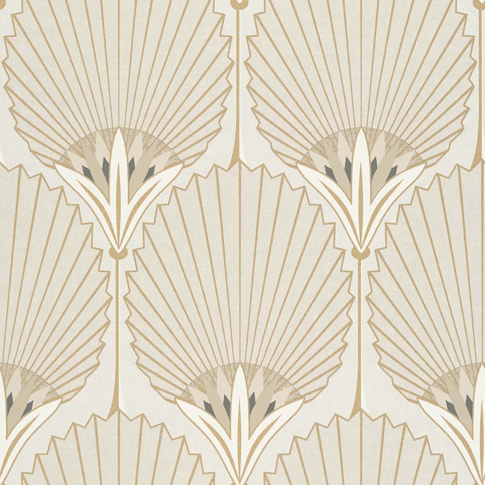 Grandeco Art Deco Nile Palm Beige and Gold Textured Wallpaper Image 1