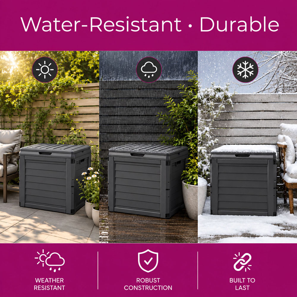 Neo 140L Dark Grey Wood-Effect Lockable Weather-Resistant Garden Storage Box Image 4