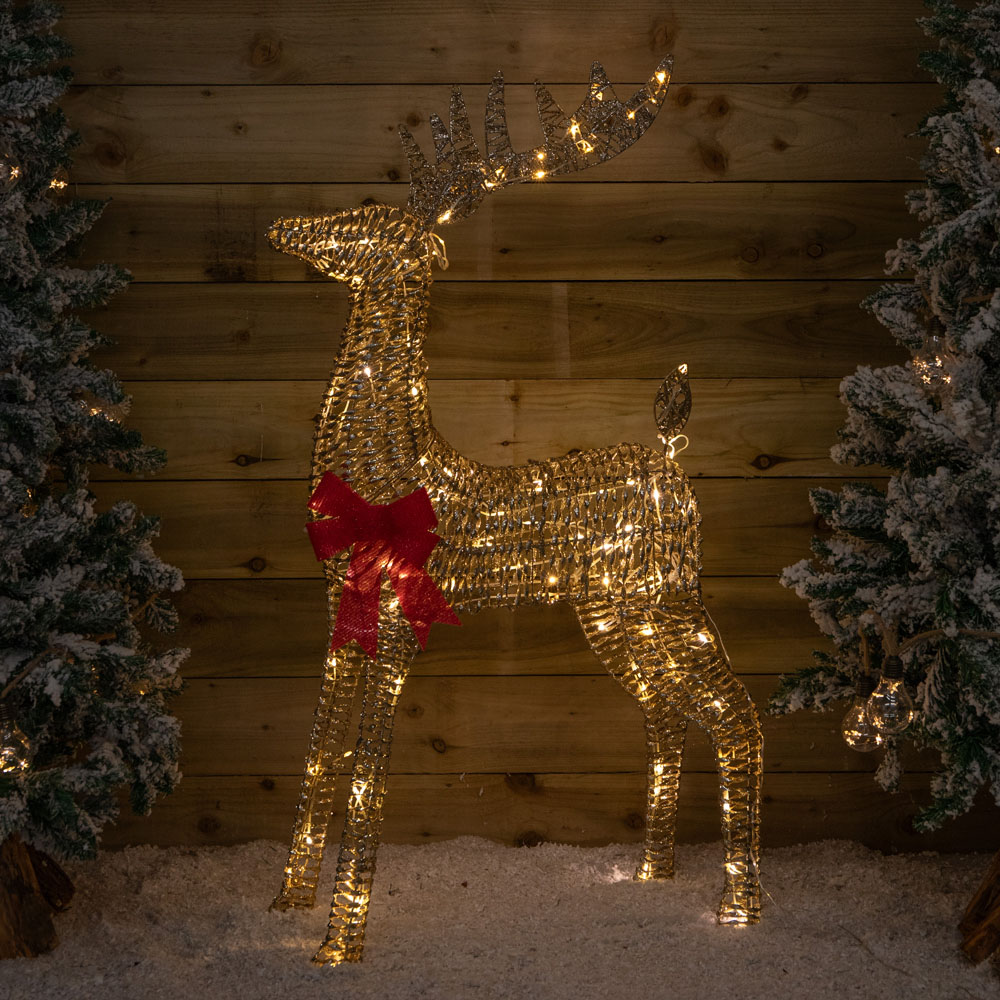 Samuel Alexander Warm White LED Light Up Gold Glitter Twist Reindeer Christmas Decoration 95cm Image 1