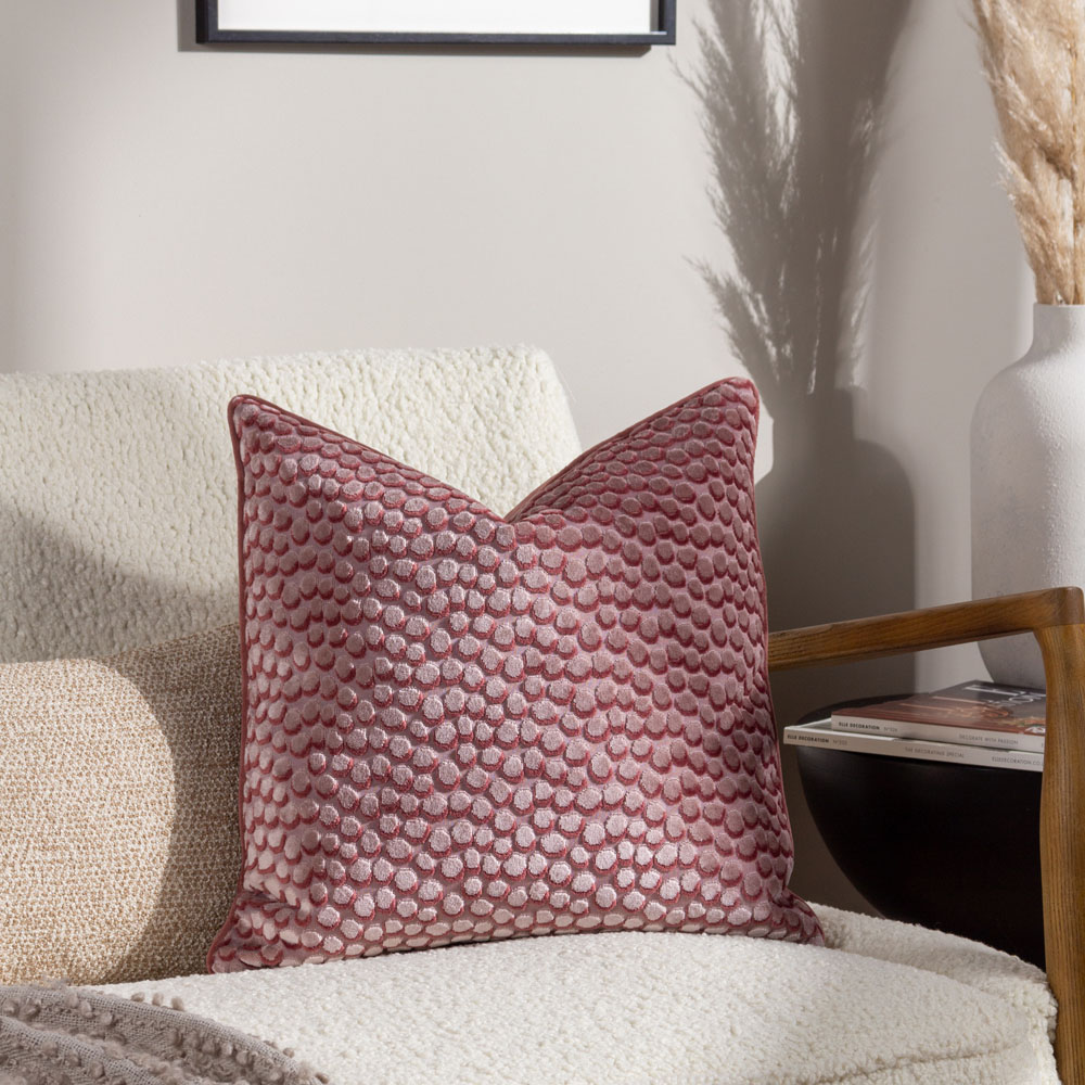 Hoem Lanzo Plaster Pink Cut Velvet Piped Cushion Image 2