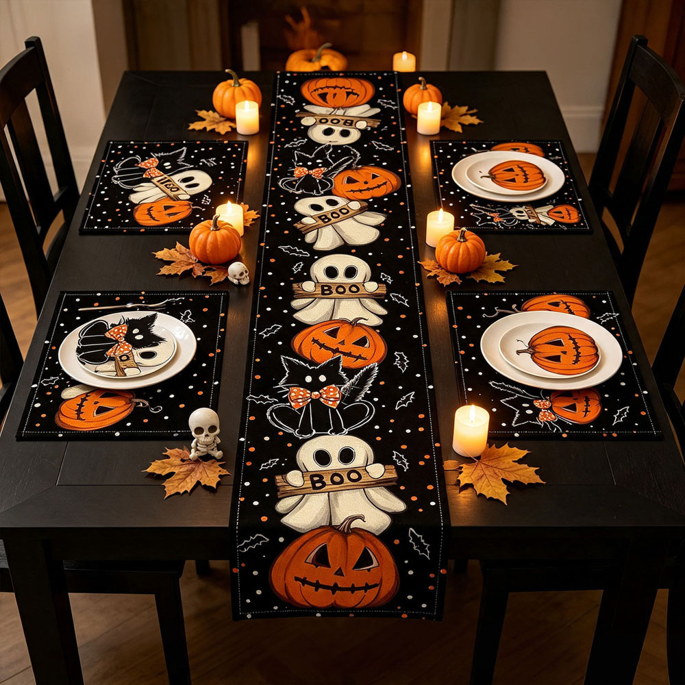 Lovii 5 Piece Halloween Printed Tablecloth Set Image 2