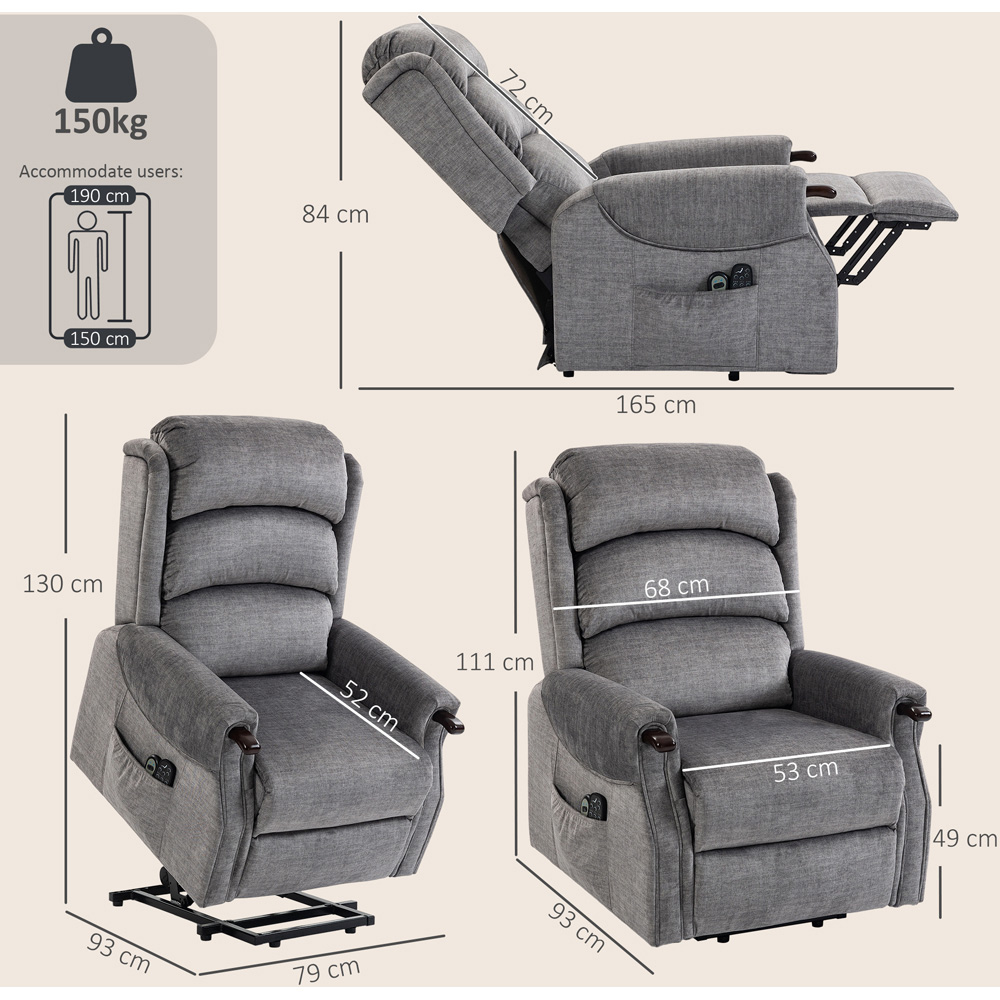 HOMCOM Grey Wooden Grip Vibration and Heat Power Lift Recliner Chair Image 9