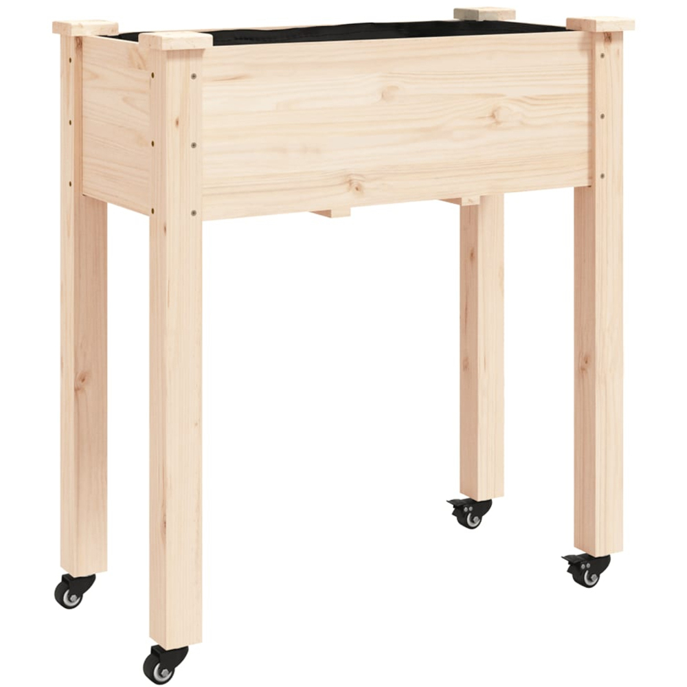 vidaXL Natural Solid Fir Wood Wheeled Garden Planter with Liner 71 x 37 x 80cm Image 1