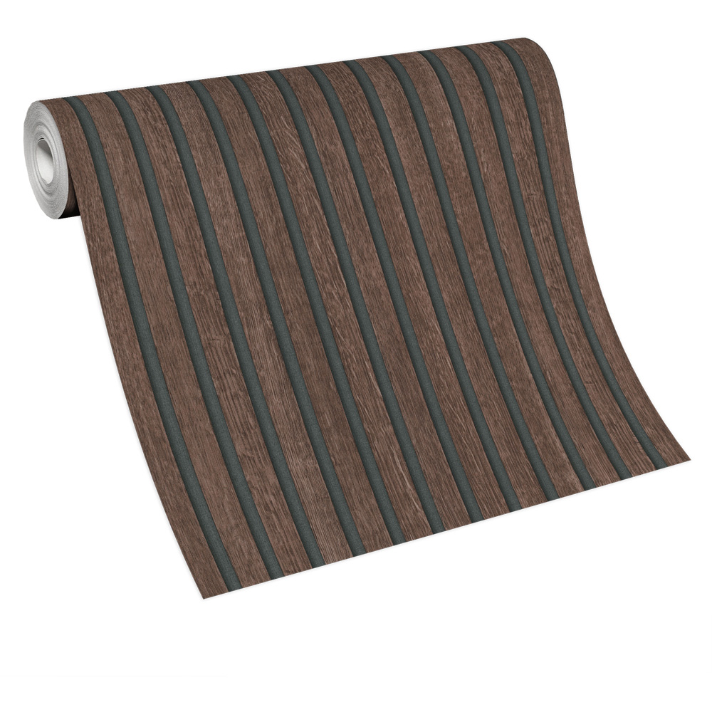 Erismann Acoustic Panel Wood Slat Walnut Wallpaper Image 2