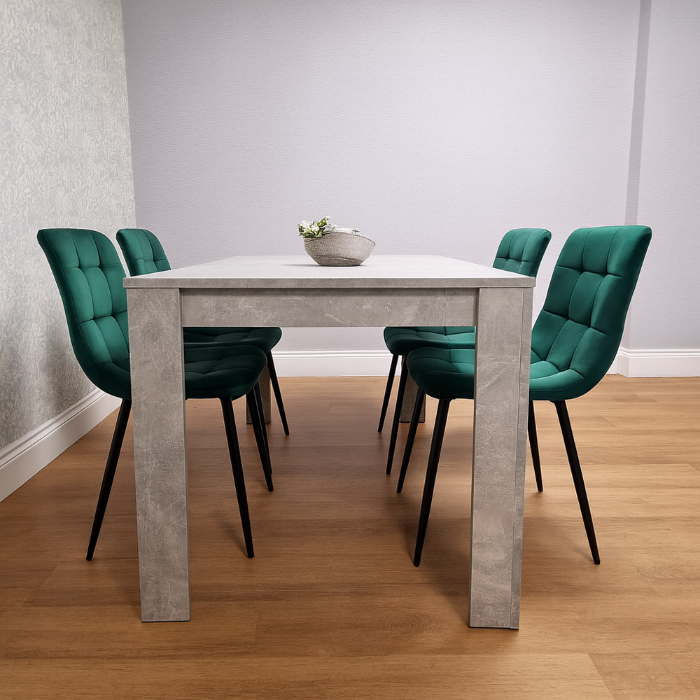 Kosy Koala Rocco 4 Seater Tufted Velvet Dining Set Stone Grey and Green Image 3