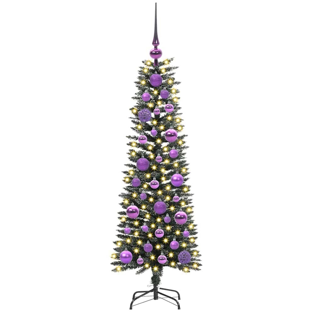 vidaXL Pre-Lit Lilac Baubles Green Artificial Christmas Tree 4ft Image 1