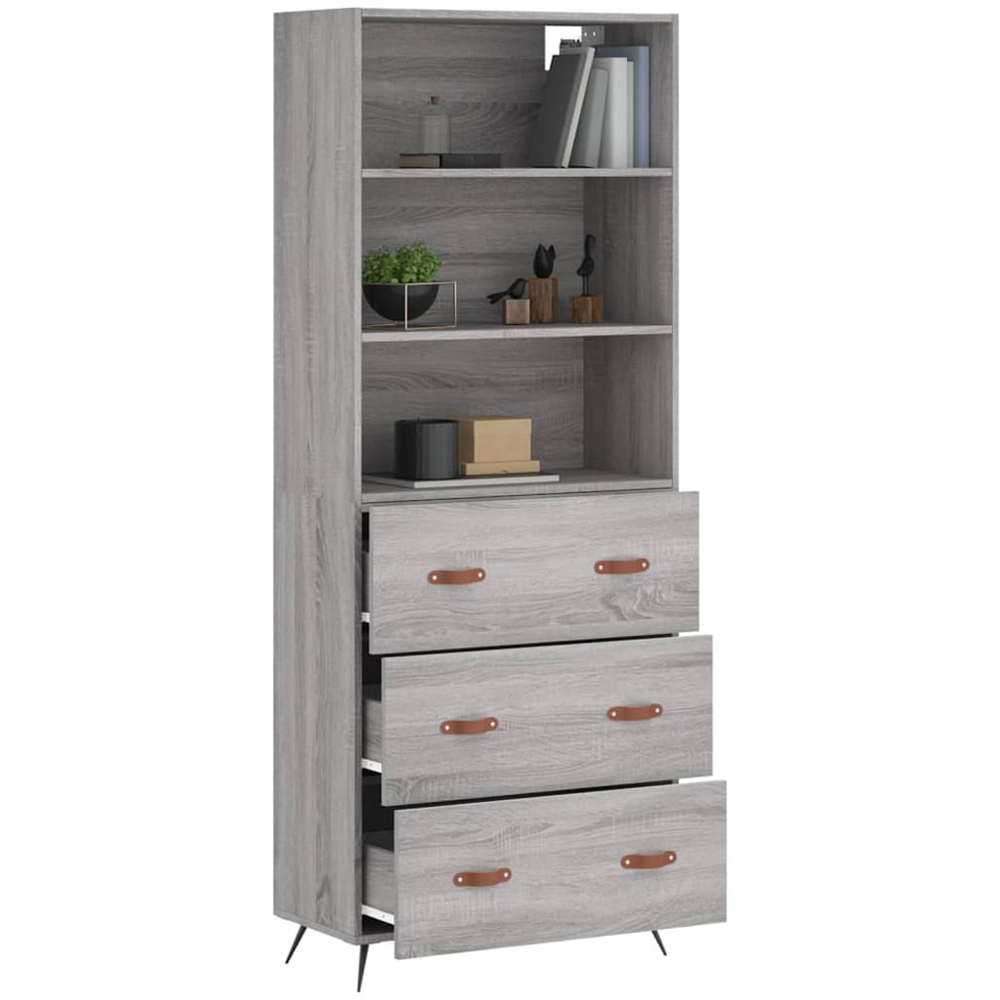 vidaXL 3 Drawer 3 Shelf Grey Sonoma Tall Highboard Image 3