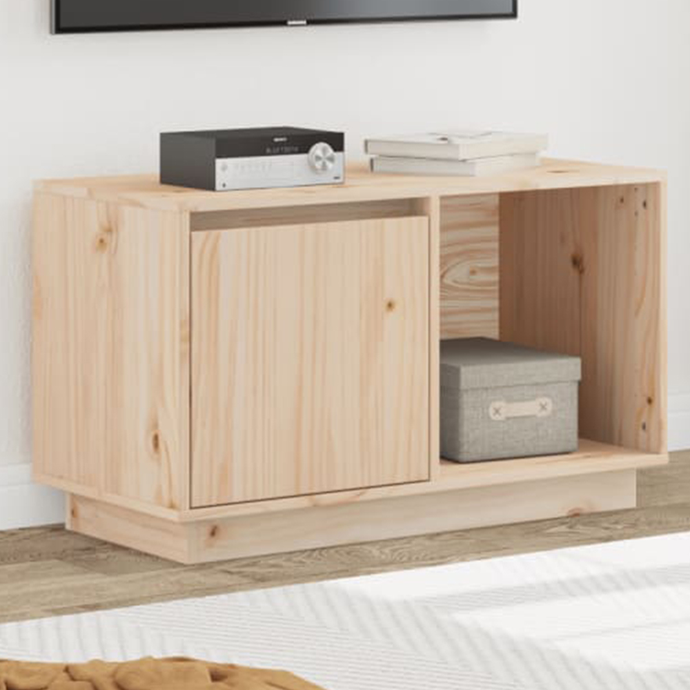 vidaXL Single Door Single Open Self Natural Solid Wood Pine TV Cabinet Image 1