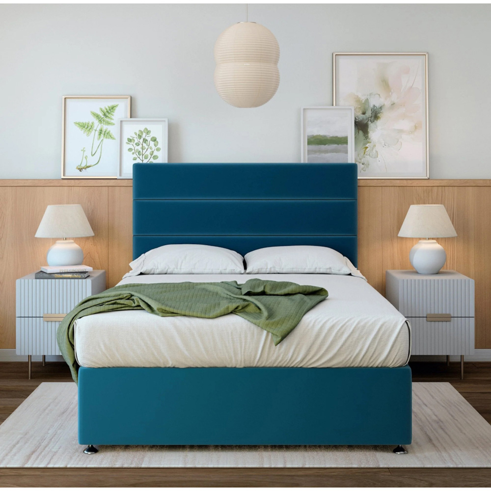 Bedmaster Small Double Marine Blue Plush Velvet 4 Drawer Divan Base with Milan Headboard Image 3