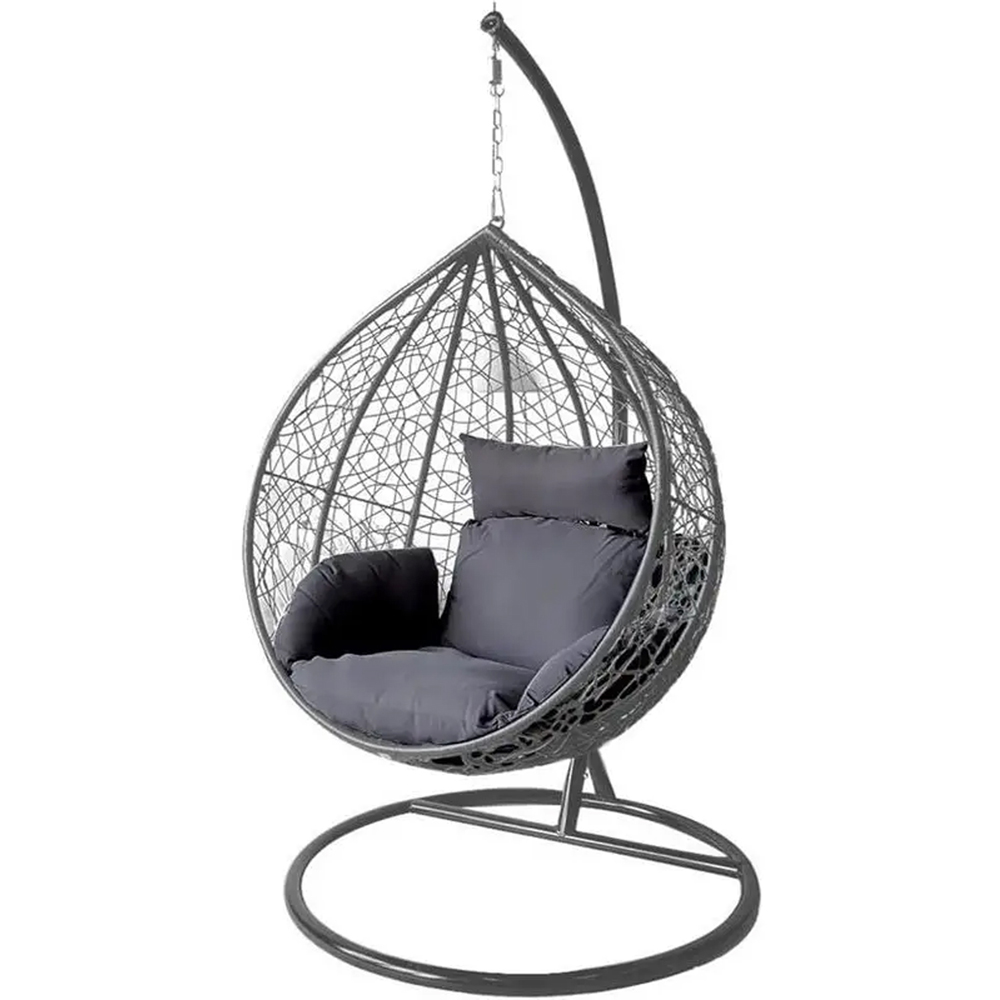 Alivio Grey Rattan Big Basket Hanging Egg Chair with Cushions Image 2