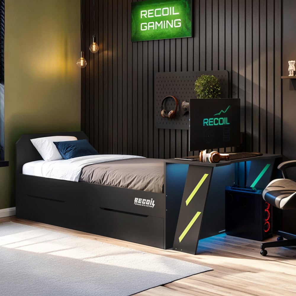 Flair Alister Single Charcoal and Green Gaming Bed with Desk Image 1