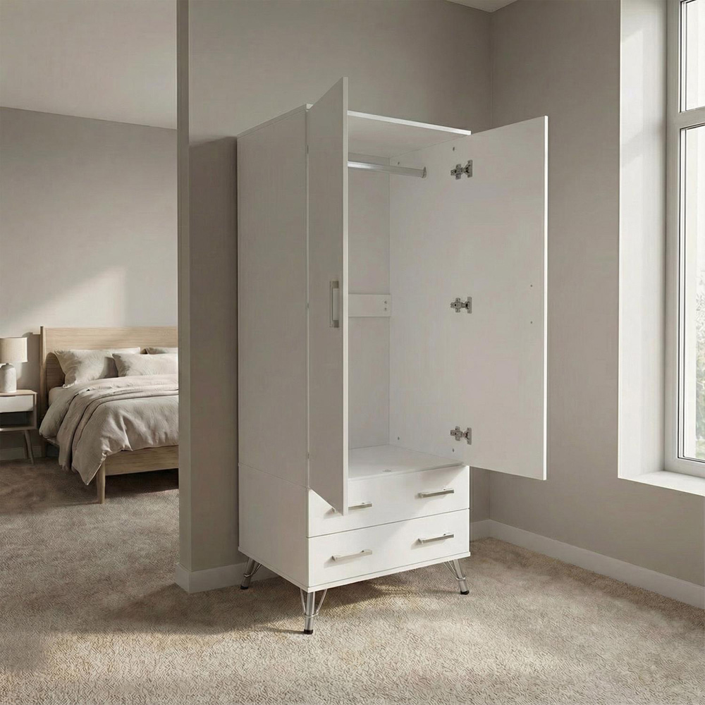 FWStyle Maldon 2 Door 2 Drawer White Wardrobe Image 7