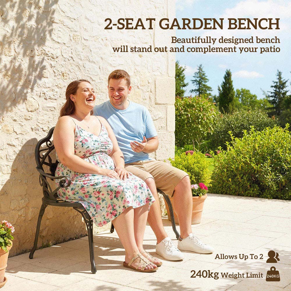 Outsunny 2 Seater Brown Vintage Rose Style Cast Aluminium Garden Bench Image 5