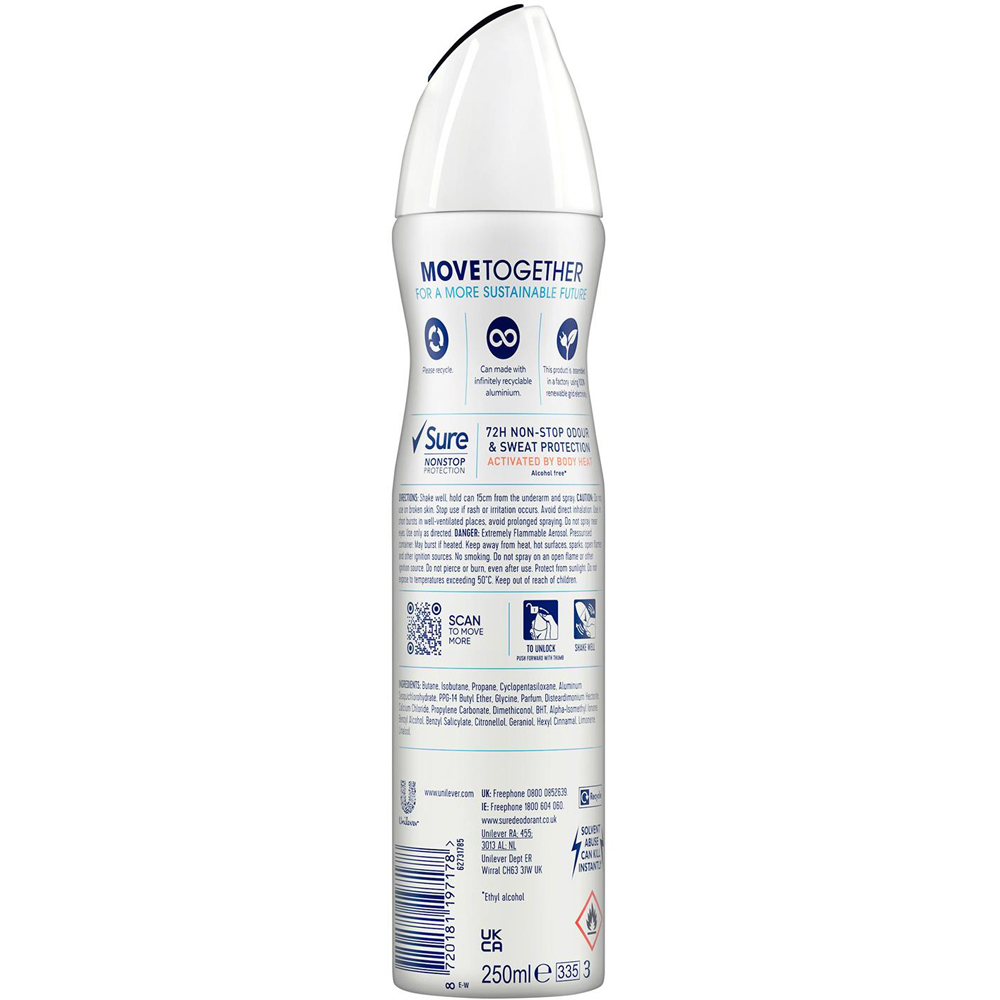 Sure Women Anti-Perspirant Cotton Dry Deodorant Spray 250ml 12 Pack Image 3