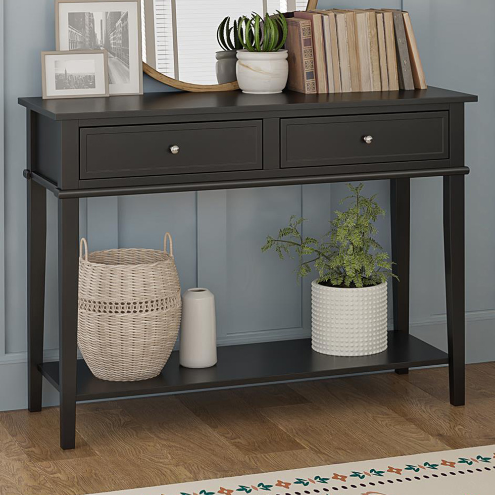 Dorel Franklin 2 Drawer Single Open Shelf Black Console Table Image 1
