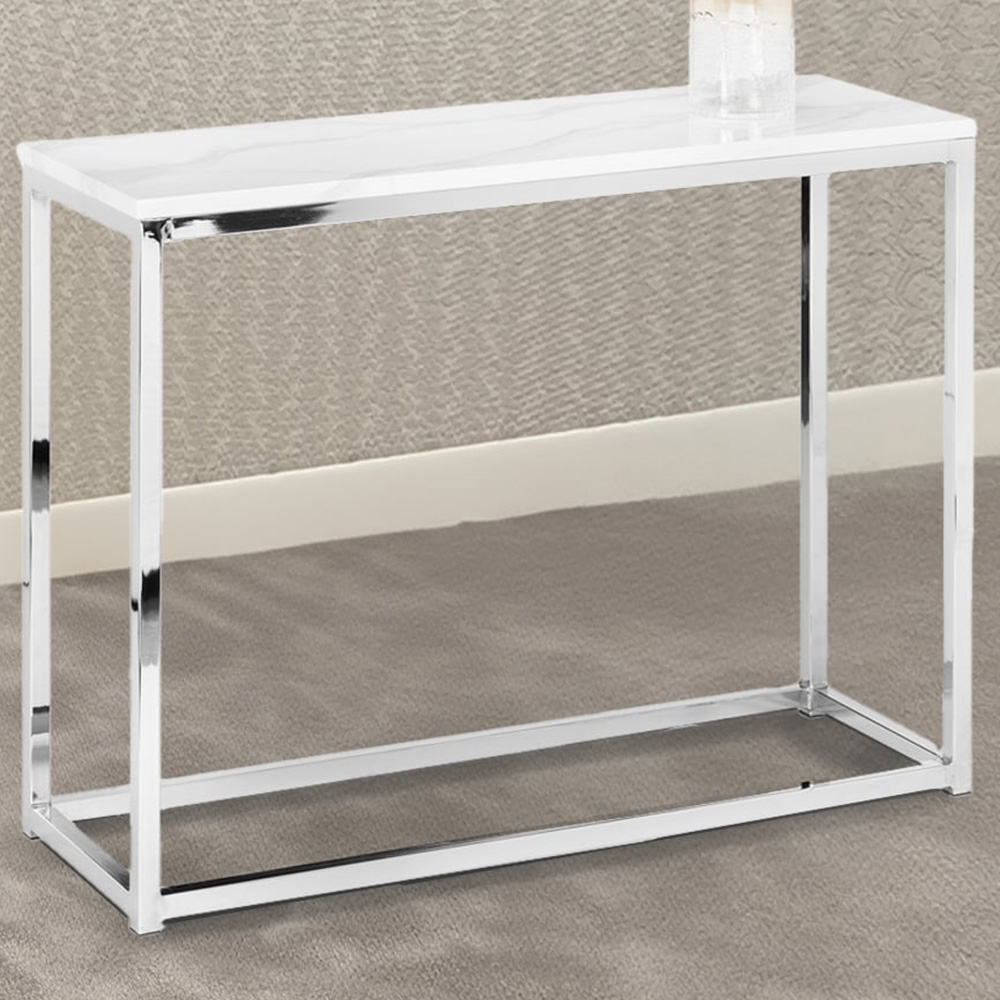 Julian Bowen Scala Chrome and White Marble Top Console Table Image 1