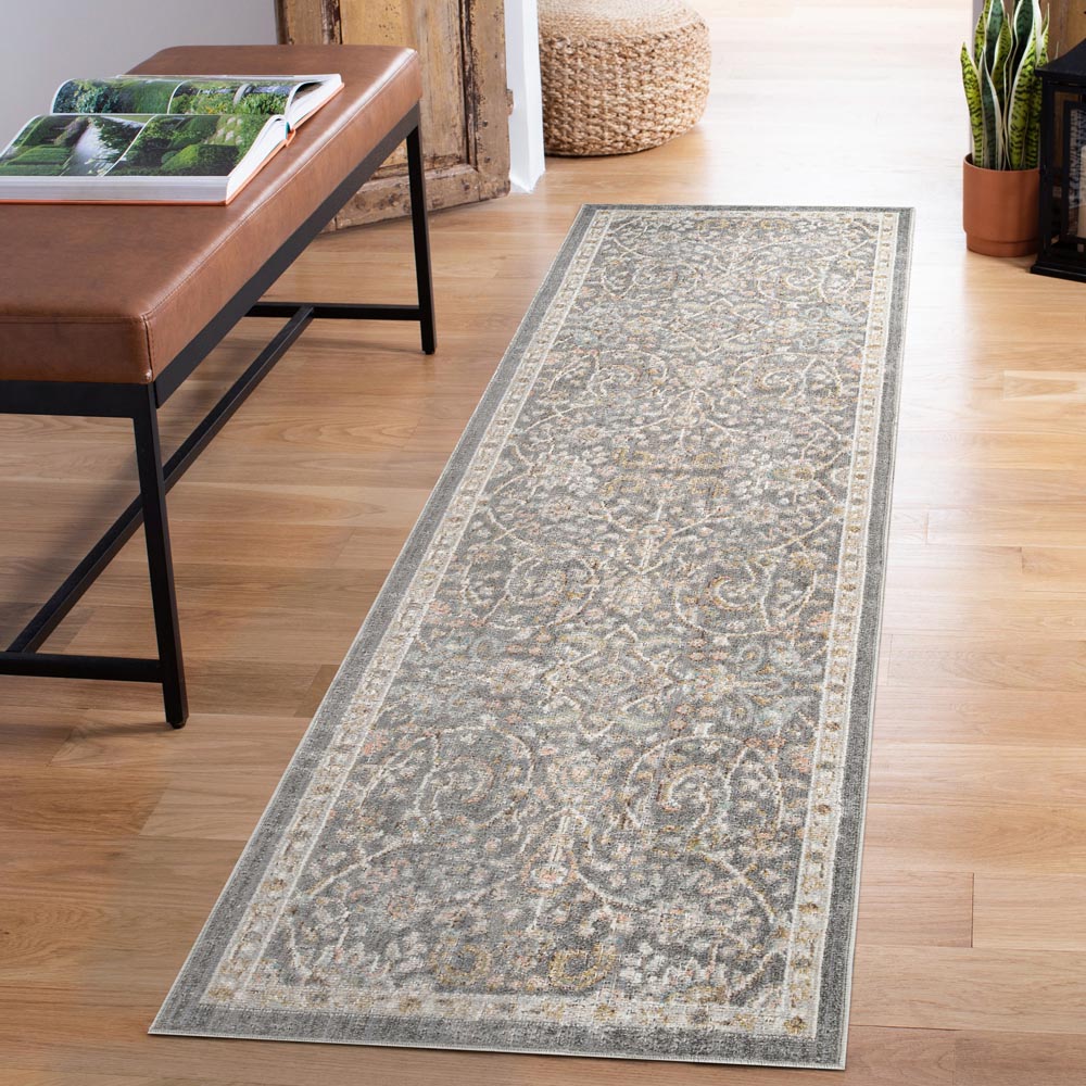 Desire Rugs Maia Grey Floral Non Slip Rug 60 x 220cm Image 2