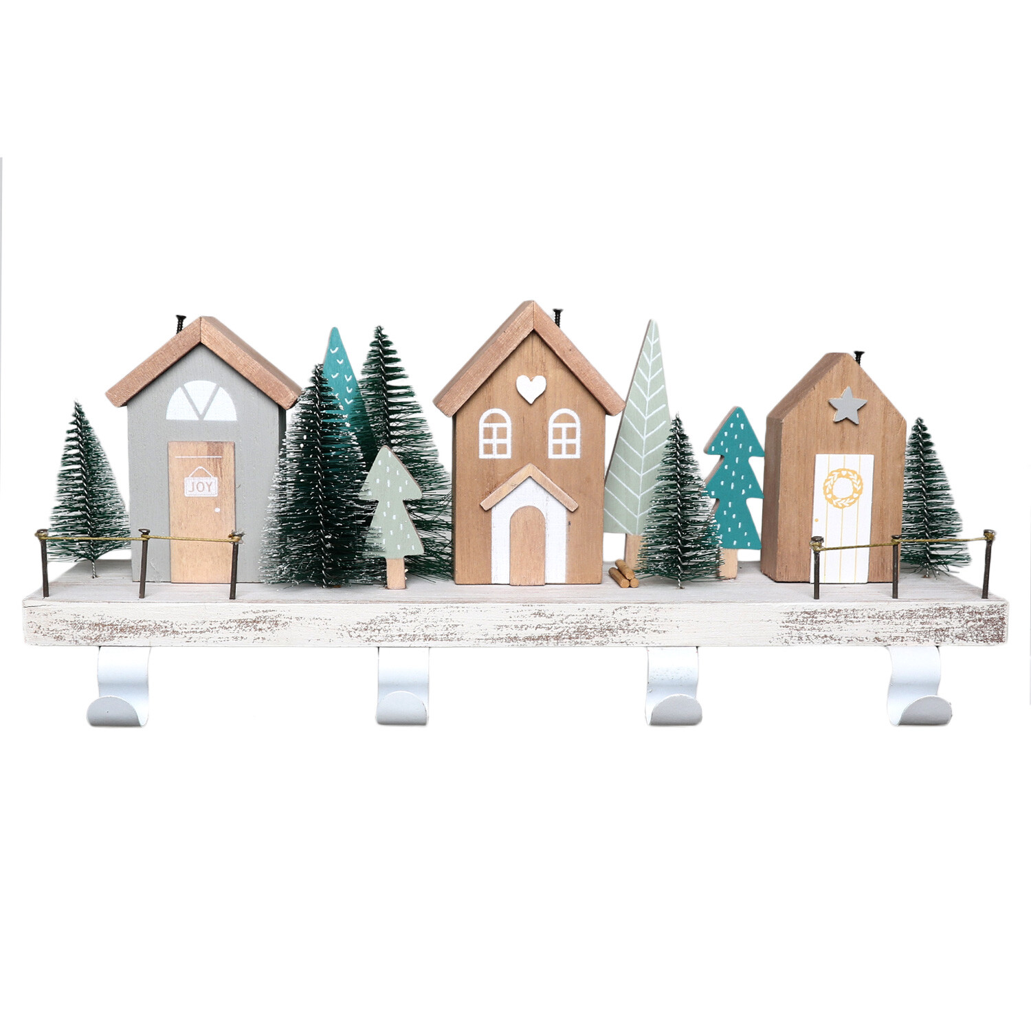 Wooden Christmas House Stocking Holder - Neutral Image