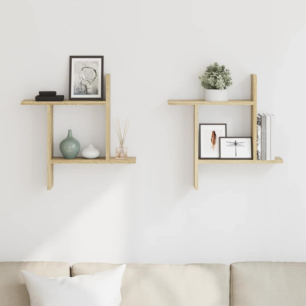 vidaXL 50cm Set of 2 Sonoma Oak Floating Wall Shelf Image 2