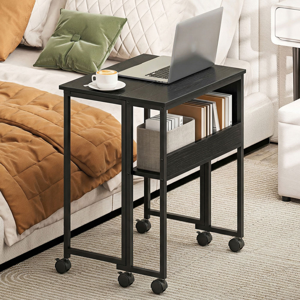 Portland Single Shelf Foldable Computer Desk with Storage Bag and Wheels Black Image 1