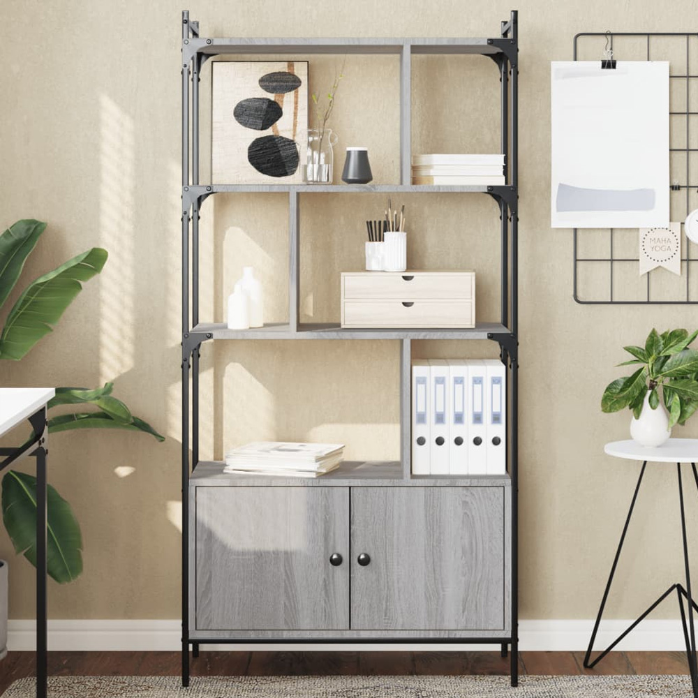 vidaXL 2 Door 6 Shelf Grey Sonoma Bookcase Image 1