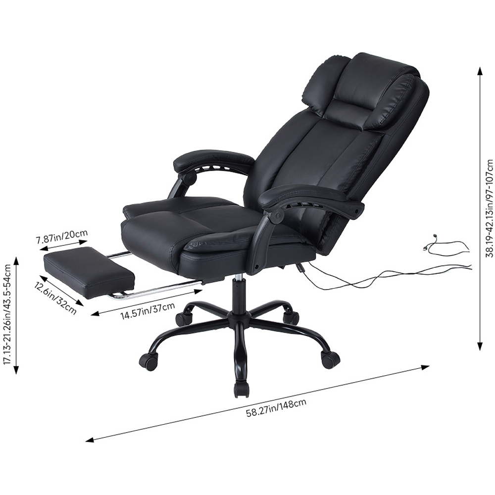 Living and Home Black PU Leather Massage and Heating Office Chair Image 9