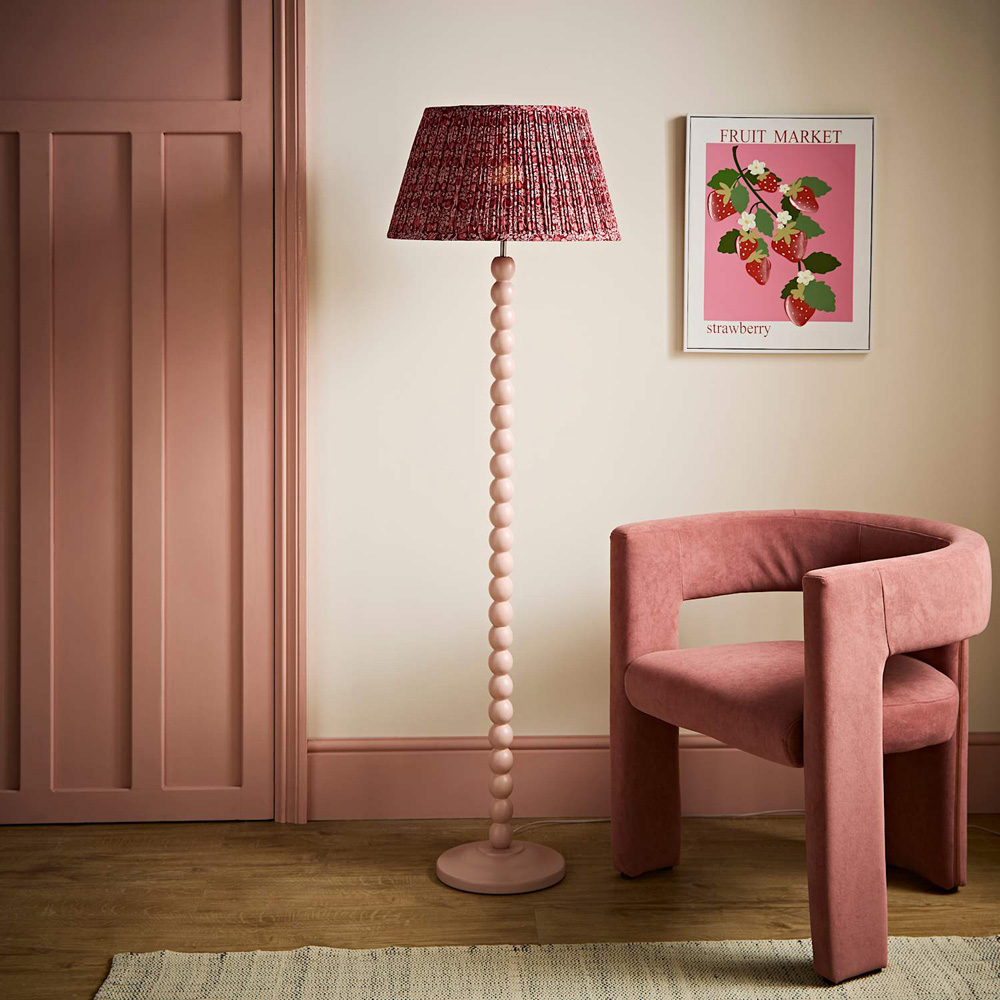 ValueLights Bobble Burgundy Pleated Shade Pink Wooden Floor Lamp with Bulb Image 5