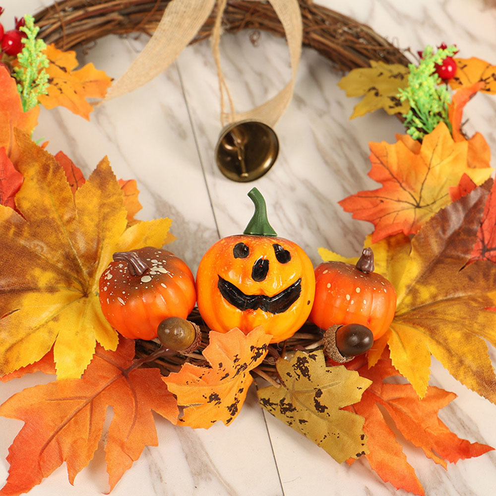 Living and Home LED Wreath with Maple Leaves Pumpkins Berries and Bell 40cm Image 7