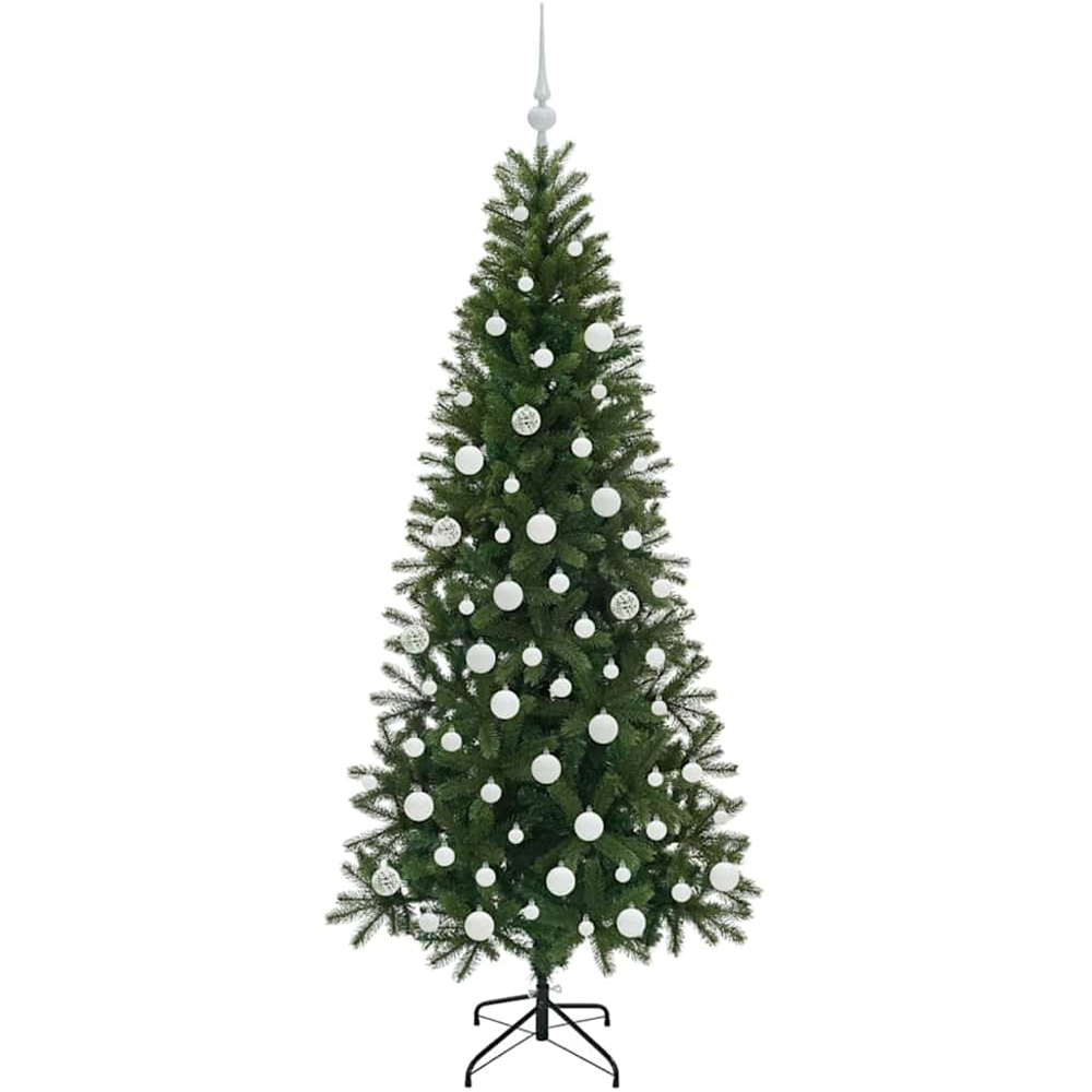 vidaXL Pre-Lit White Baubles Green Artificial Christmas Tree 6ft Image 4