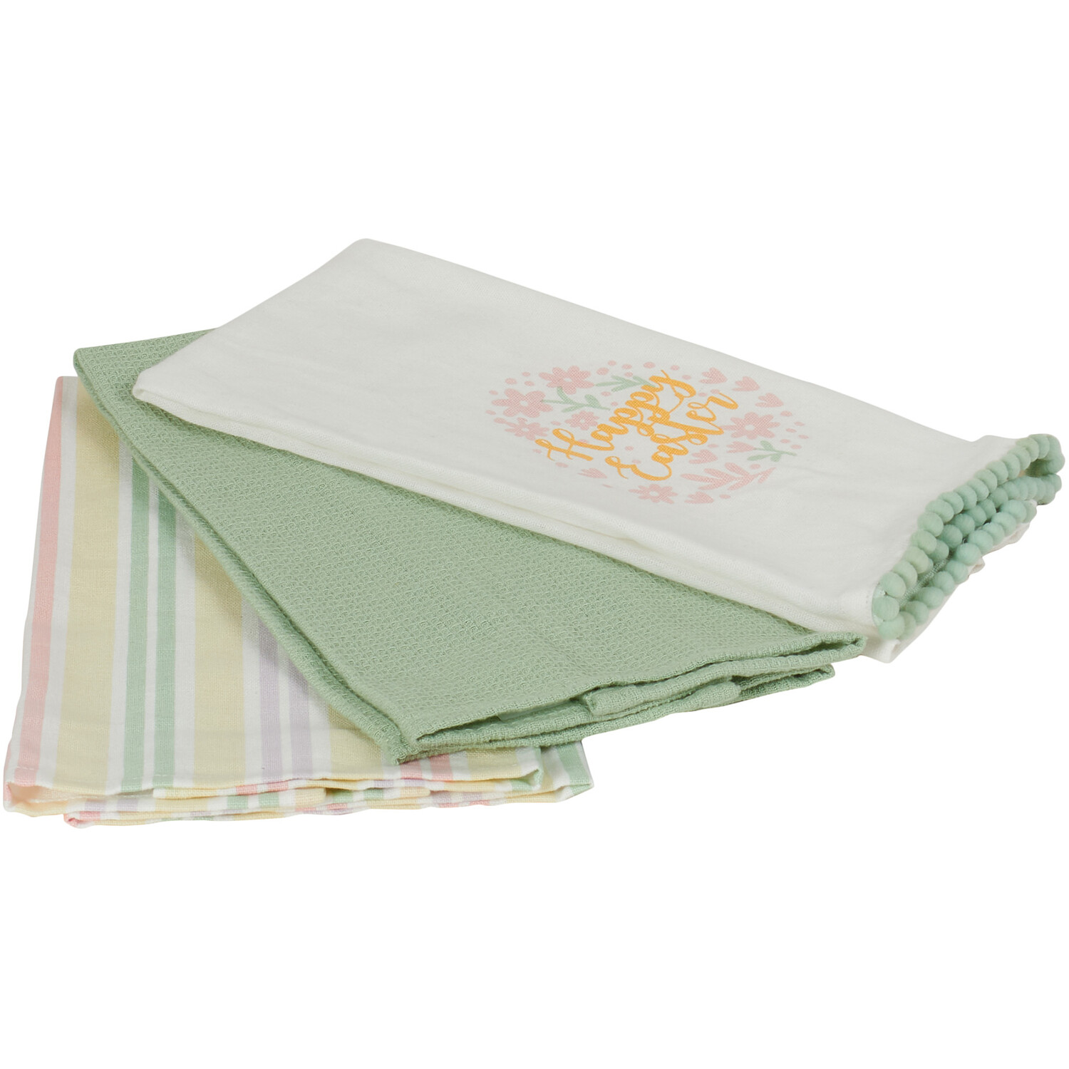 Pack of 3 Happy Easter Tea Towels - Green Image 3