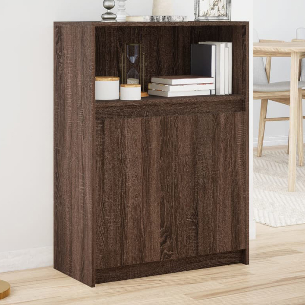 vidaXL 2 Door Single Open Shelf Brown Oak Sideboard with LED Lights Image 1