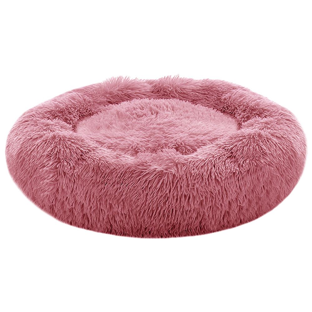 H&O Direct Pink Plush Donut Shaped Pet Bed Image 1