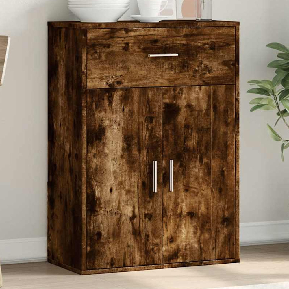 vidaXL 2 Door Single Drawer Smoked Oak Sideboard Image 1
