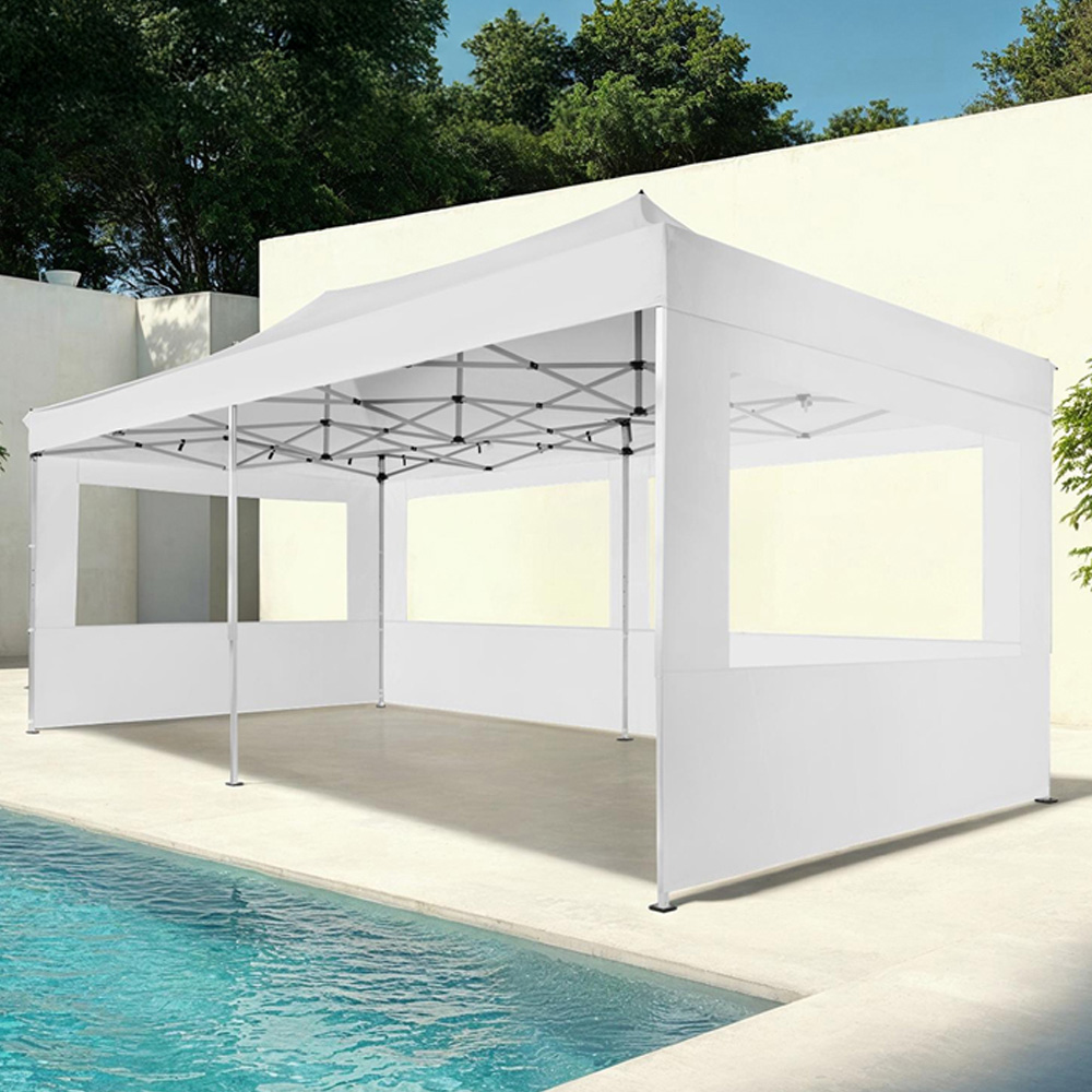 tectake Viola 6 x 3m White Scissor Frame Gazebo with 4 Side Panels Image 1