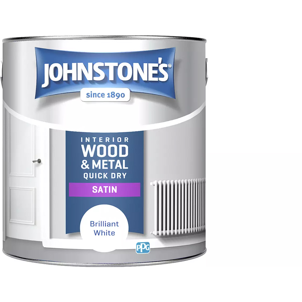 Johnstone's Quick Dry One Coat Wood & Metal Brilliant White Satin Paint 2.5L Image 2