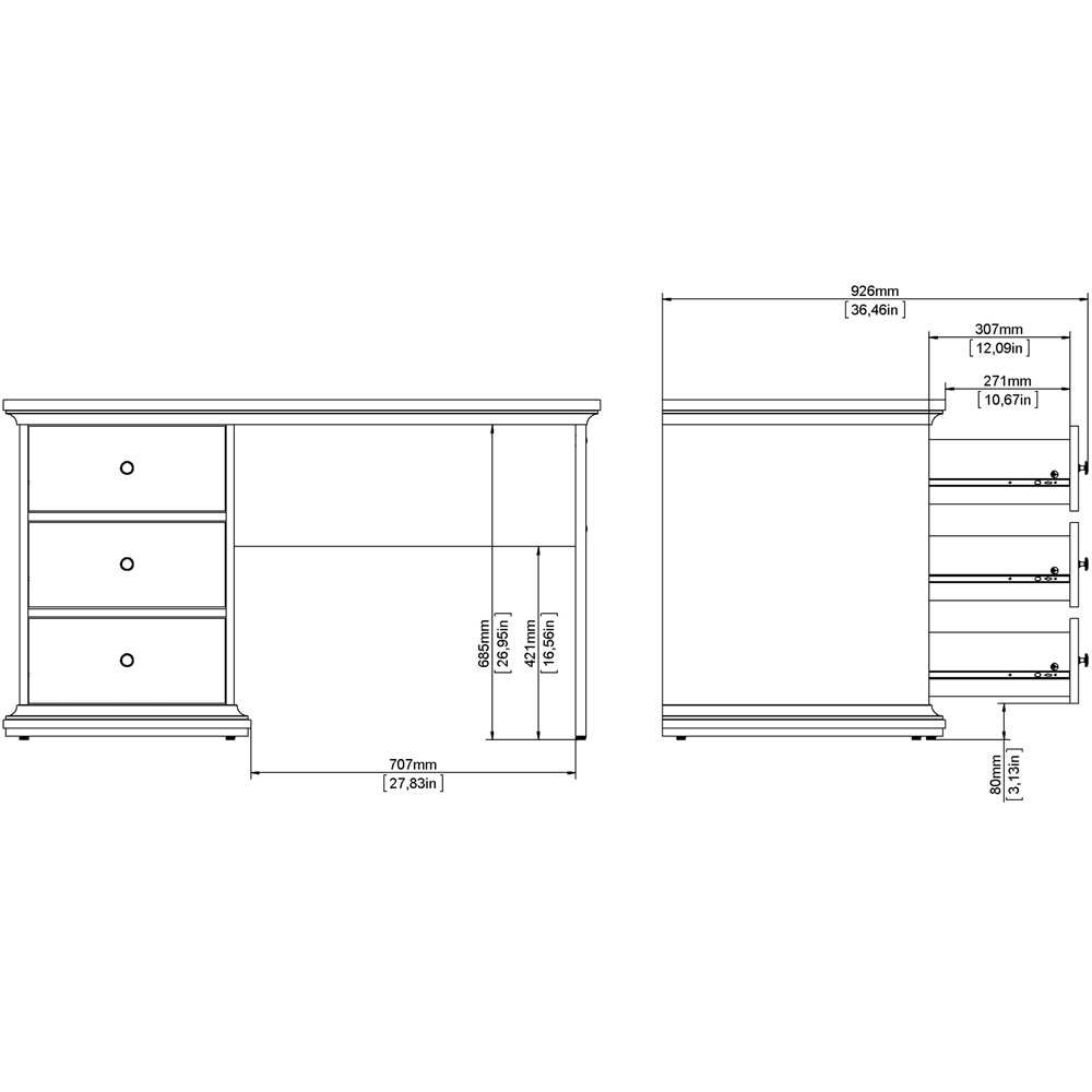 Florence Paris 3 Drawer Desk Matt Grey Image 8