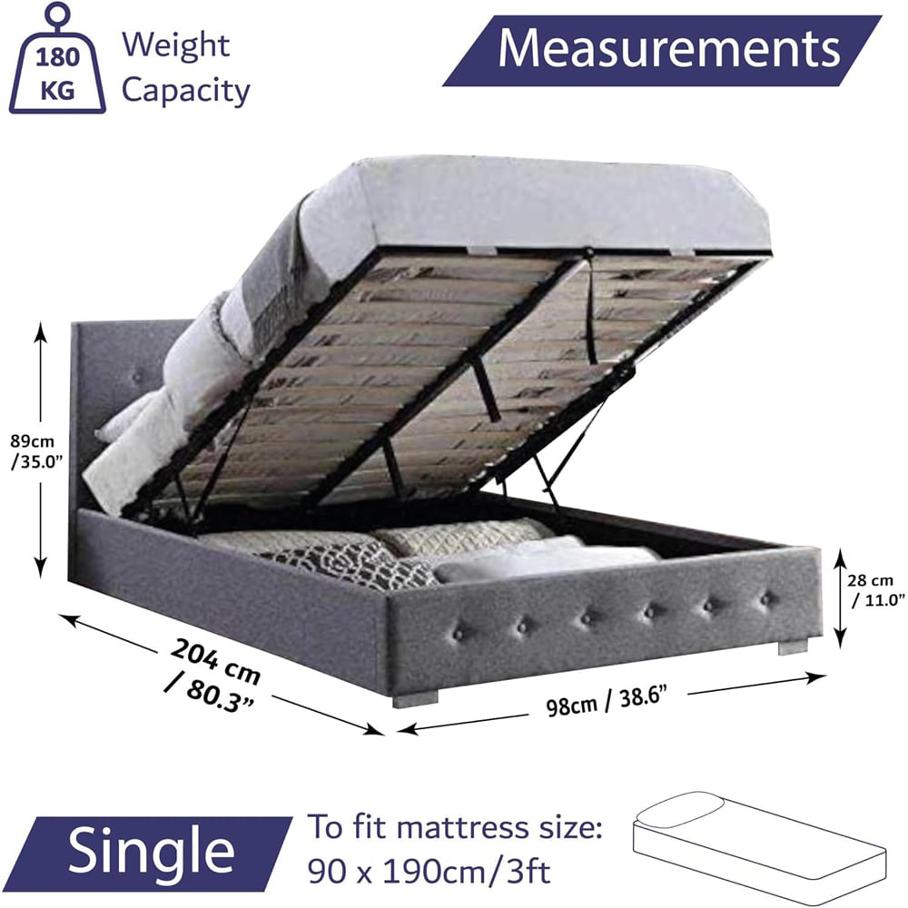 Home Treats Single Grey Ottoman Storage Bed Image 8