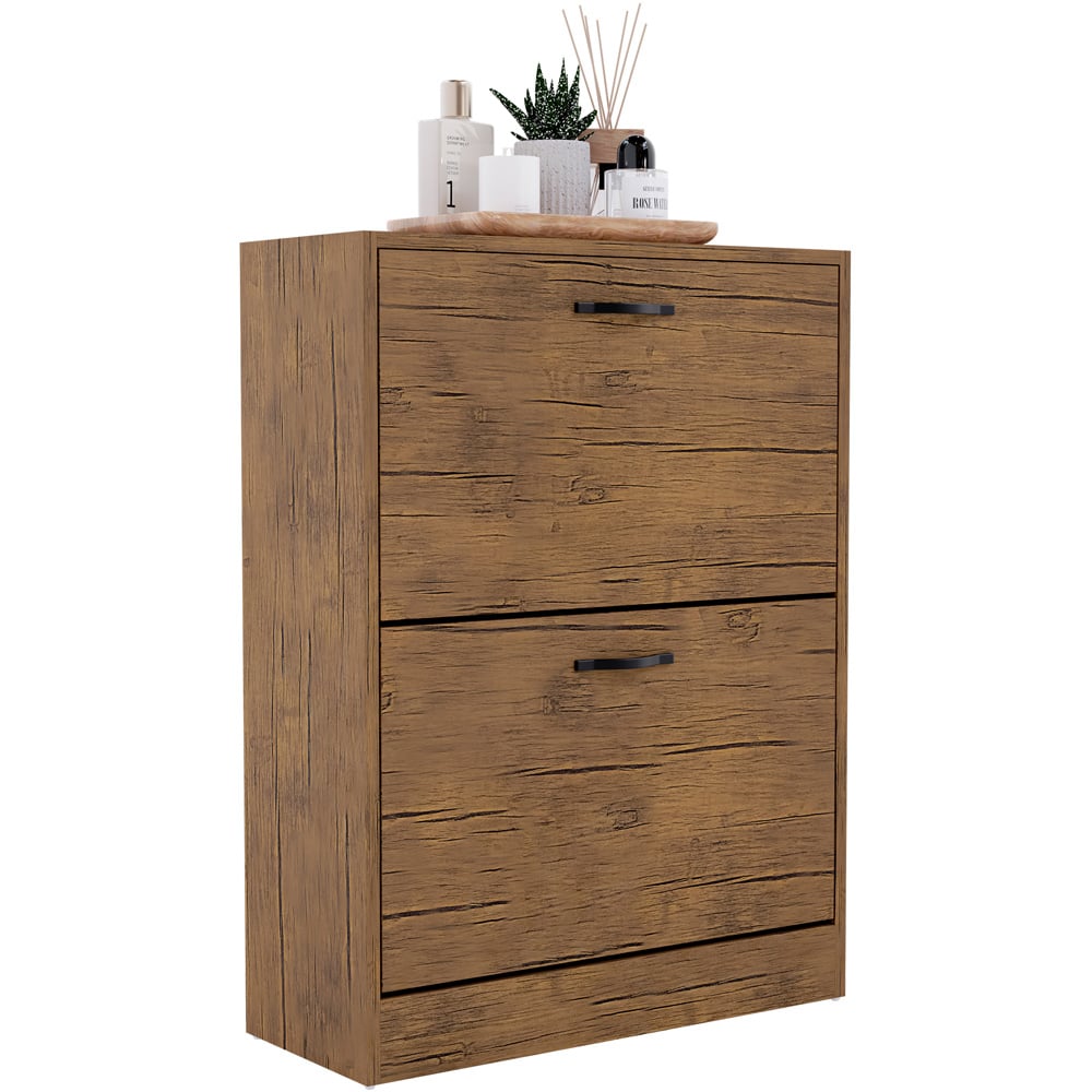 Vida Designs 2 Drawer Antique Brown Shoe Cabinet Image 2