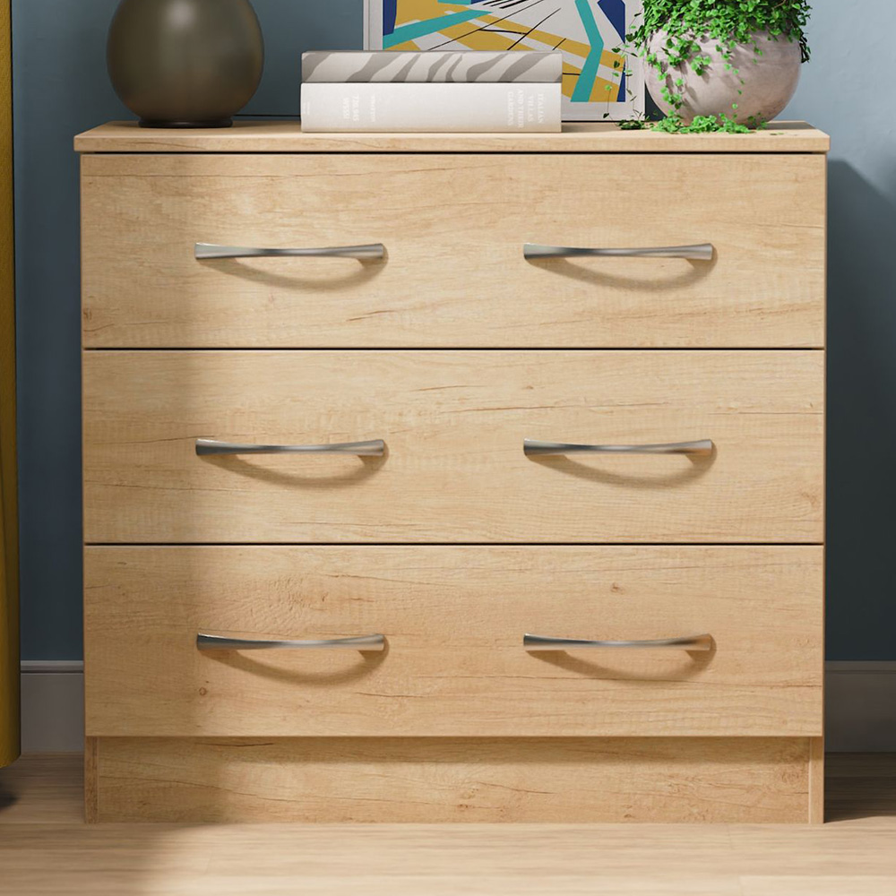 Crowndale Avon 3 Drawer Nebraska Oak Chest of Drawers Ready Assembled Image 1