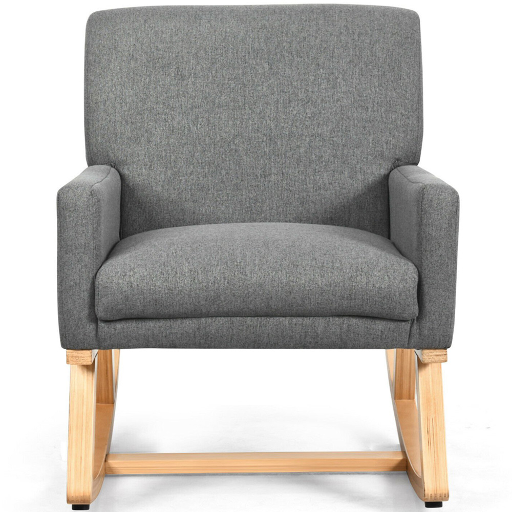Costway Grey Upholstered Recliner Rocking Armchair Image 3