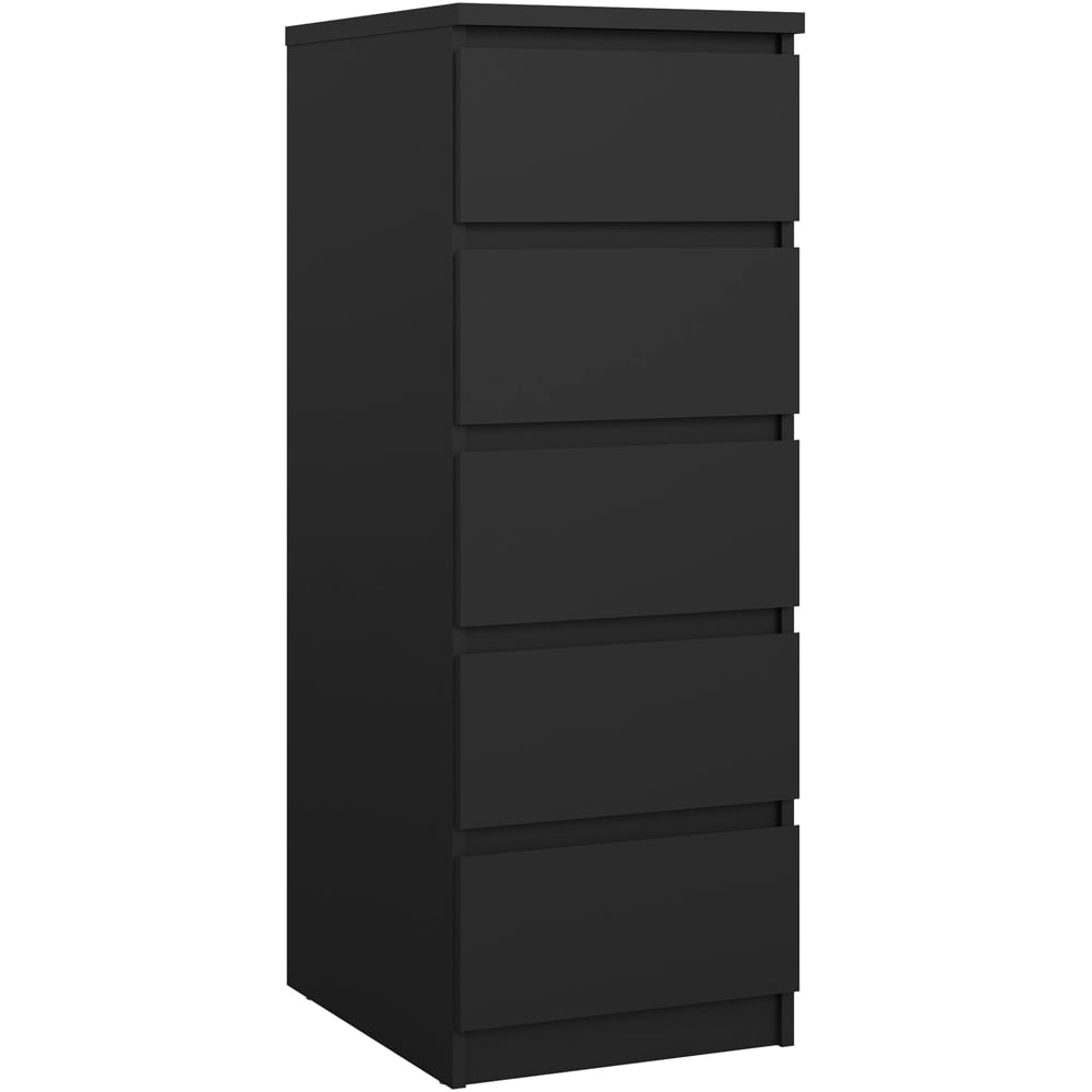 Florence 5 Drawer Matt Black Narrow Chest of Drawers Image 2