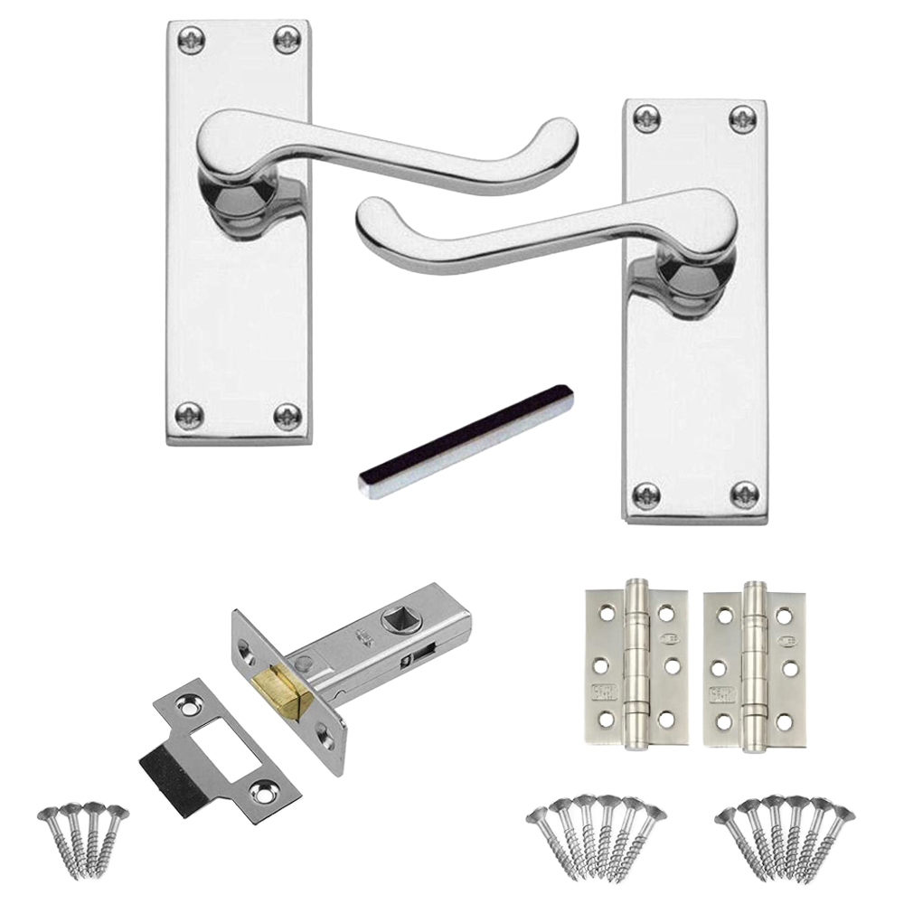 Golden Grace Polished Chrome Victorian Scroll Latch Door Handle Set Image 1