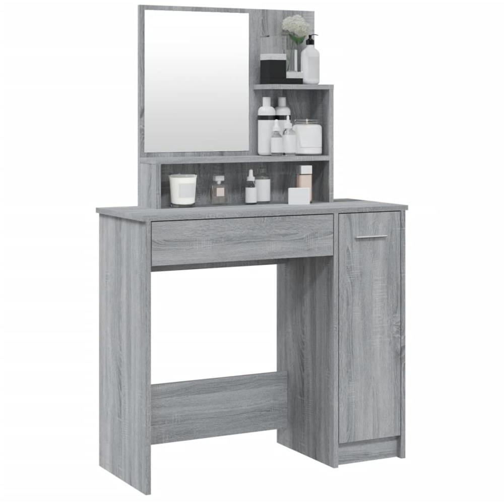 vidaXL Single Door Single Wide Drawer Grey Sonoma Dressing Table with Mirror Image 4