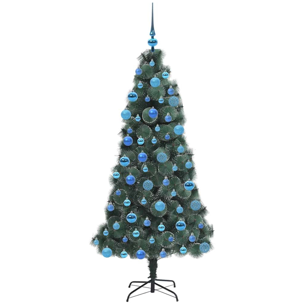 vidaXL Pre-Lit Blue Baubles Green Artificial Christmas Tree 6ft Image 4